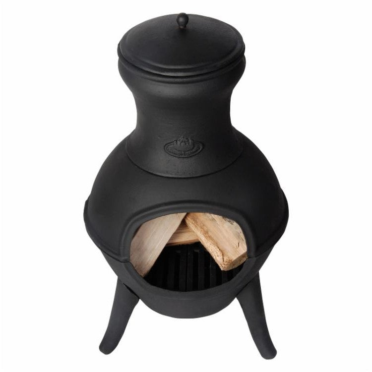 Small Black Outdoor Cast Iron Chimenea Wood Burning Fire Pit *