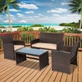 Brown Resin Wicker 4-Piece Modern Patio Furniture Set with Beige Cushions *