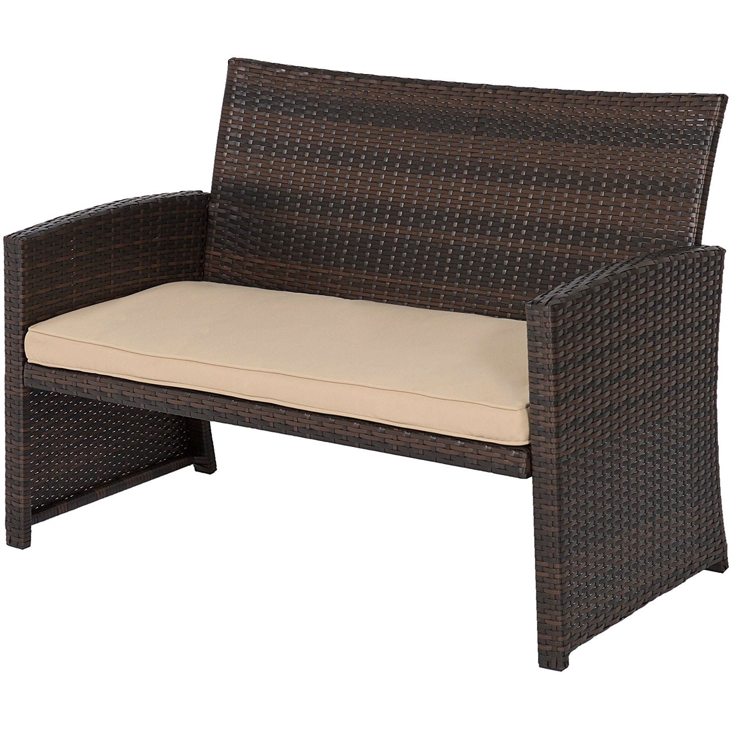 Brown Resin Wicker 4-Piece Modern Patio Furniture Set with Beige Cushions *