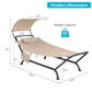 Outdoor Tan Hammock Style Chaise Lounge Chair Cot with Canopy and Storage Bag