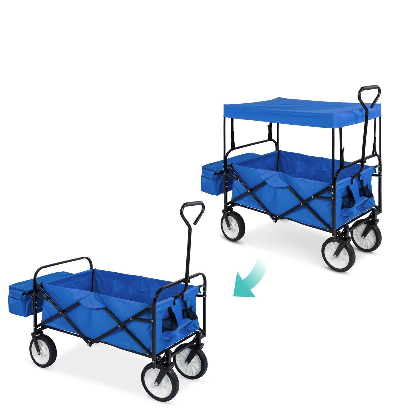 Collapsible Utility Wagon Cart Indoor/Outdoor with Canopy - Blue