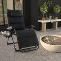 Black Zero Gravity Adjustable Lounge Chair Removable Cushion Cup Holder Tray *
