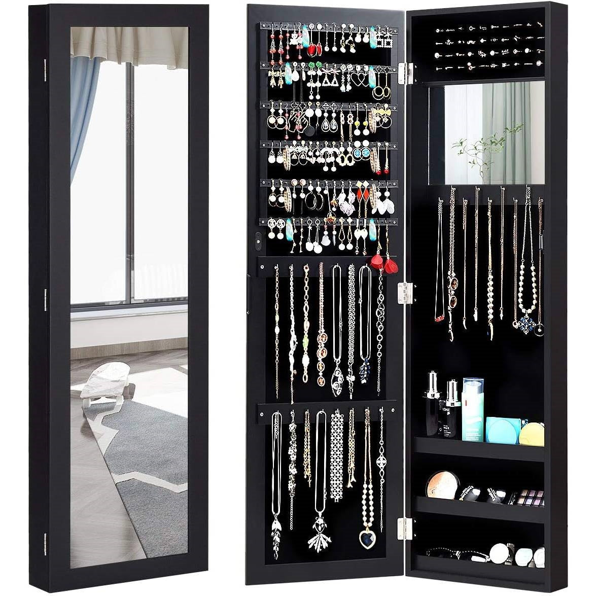 2-in-1 Wall or Door Mounted Jewelry Organizer Full Length Mirror