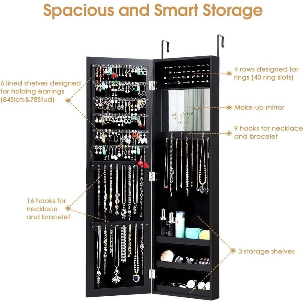 2-in-1 Wall or Door Mounted Jewelry Organizer Full Length Mirror