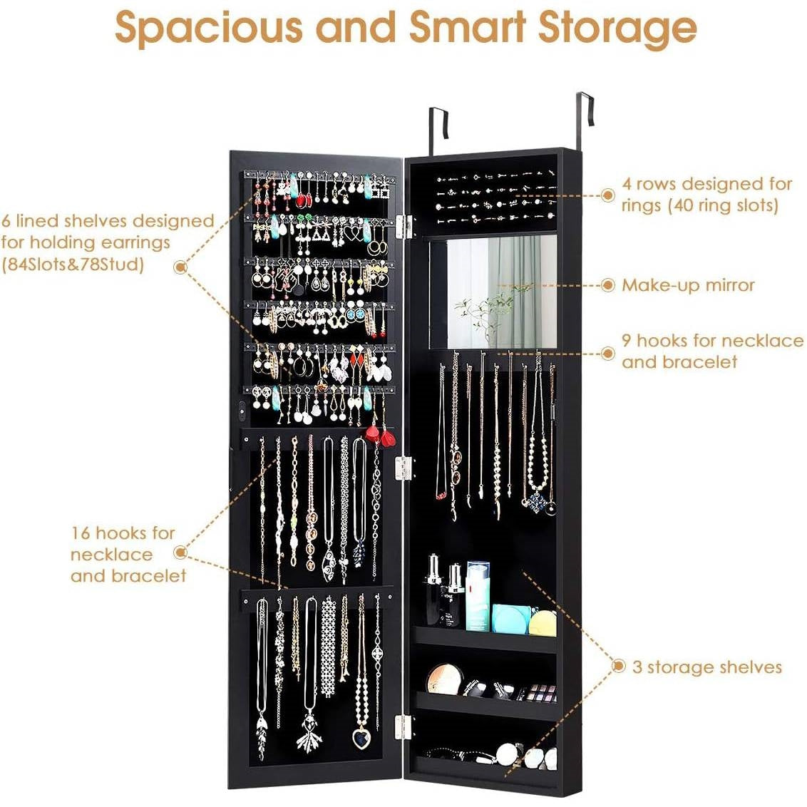 2-in-1 Wall or Door Mounted Jewelry Organizer Full Length Mirror