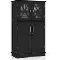 Bathroom Towel Linen Cabinet with Glass Doors and Storage Shelves