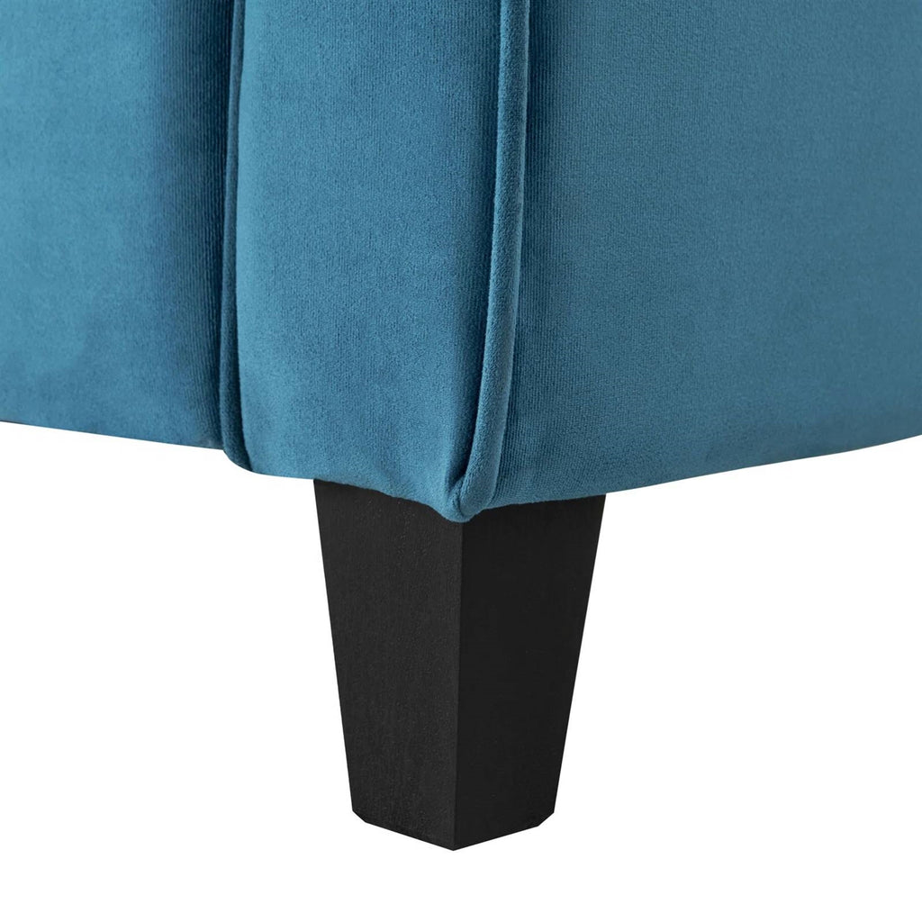Modern Upholstered Loveseat Sofa in Blue Microfiber with Button Tufted Cushions