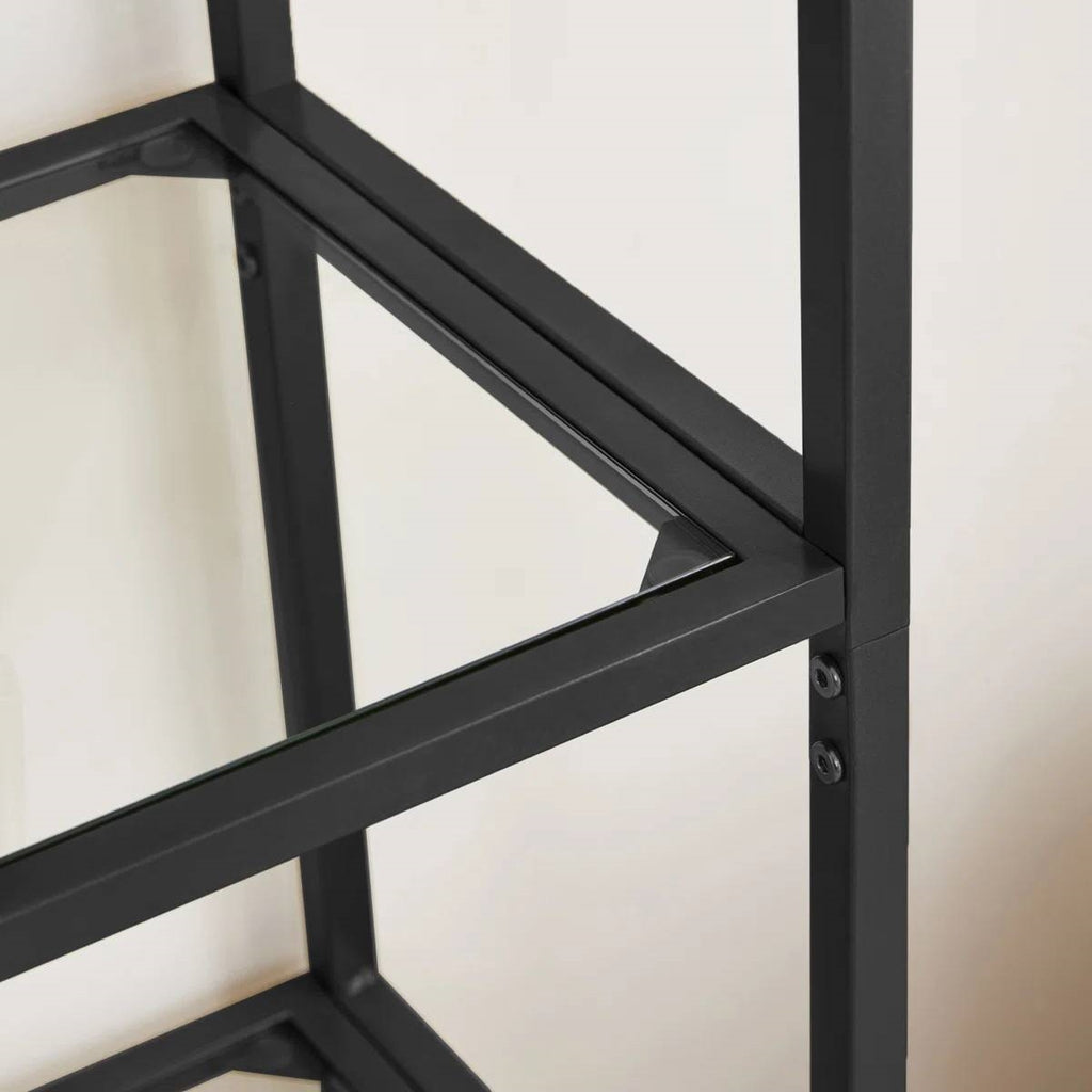 Modern Metal Arched Top Display Rack Bookcase with 5 Glass Storage Shelves