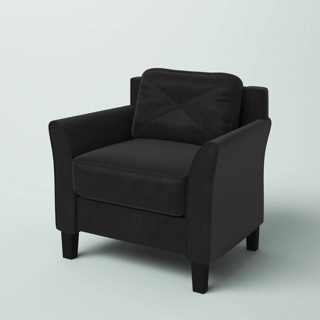 Black Microfiber Upholstered Armchair Flared Arm Chair with Tufted Back Cushion