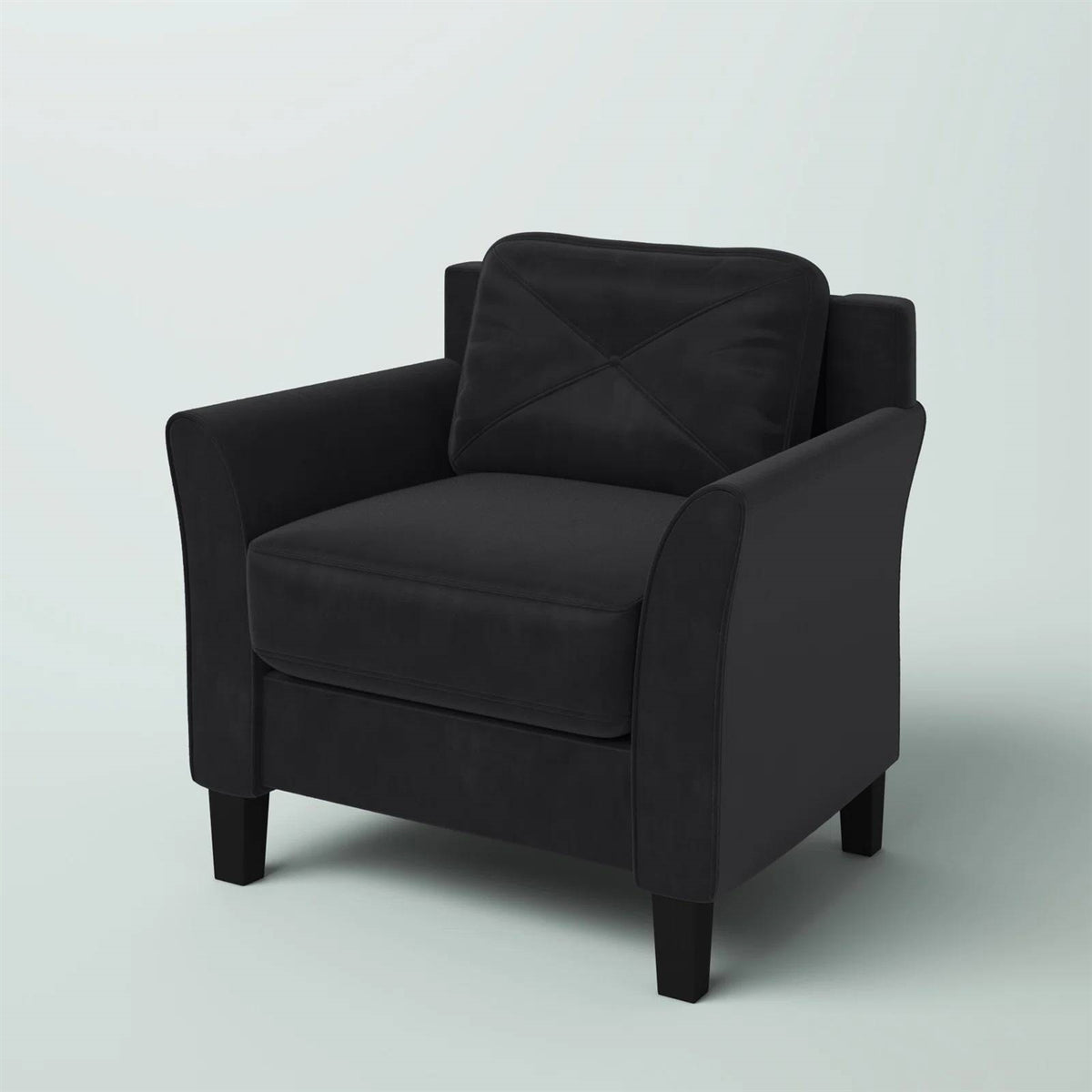 Black Microfiber Upholstered Armchair Flared Arm Chair with Tufted Back Cushion