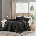 Pre-Washed Pleated Microfiber Comforter Set in Black