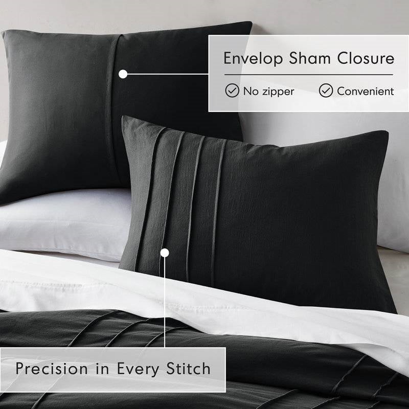Pre-Washed Pleated Microfiber Comforter Set in Black