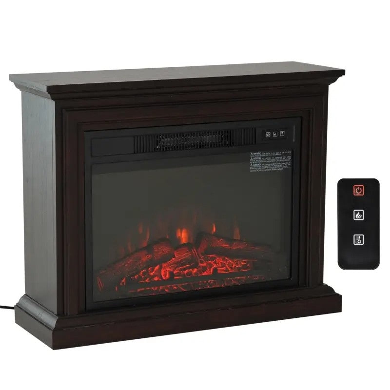31 inch Dark Brown Electric Fireplace Heater Dimmable Flame Effect Mantel w/ Remote Control *