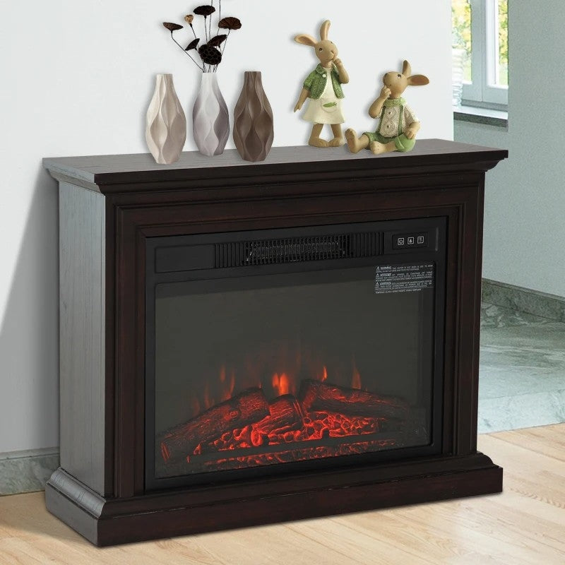 31 inch Dark Brown Electric Fireplace Heater Dimmable Flame Effect Mantel w/ Remote Control *