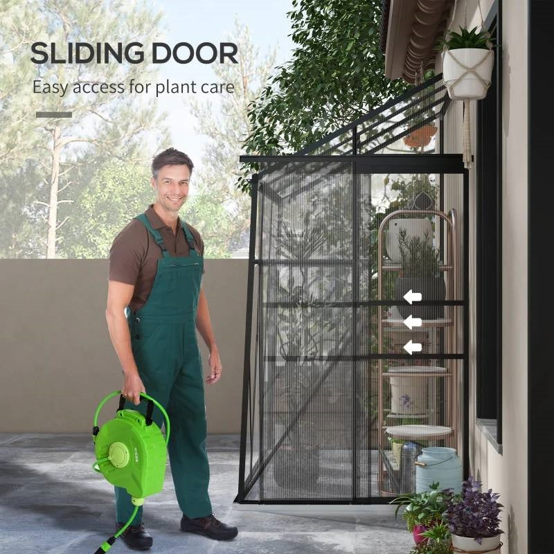 6.3 ft x 4.1 ft Outdoor Polycarbonate Lean-to Greenhouse with Black Metal Frame *