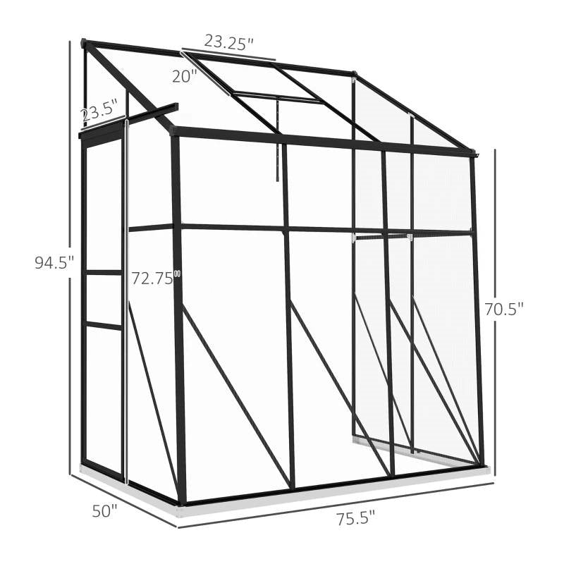 6.3 ft x 4.1 ft Outdoor Polycarbonate Lean-to Greenhouse with Black Metal Frame *