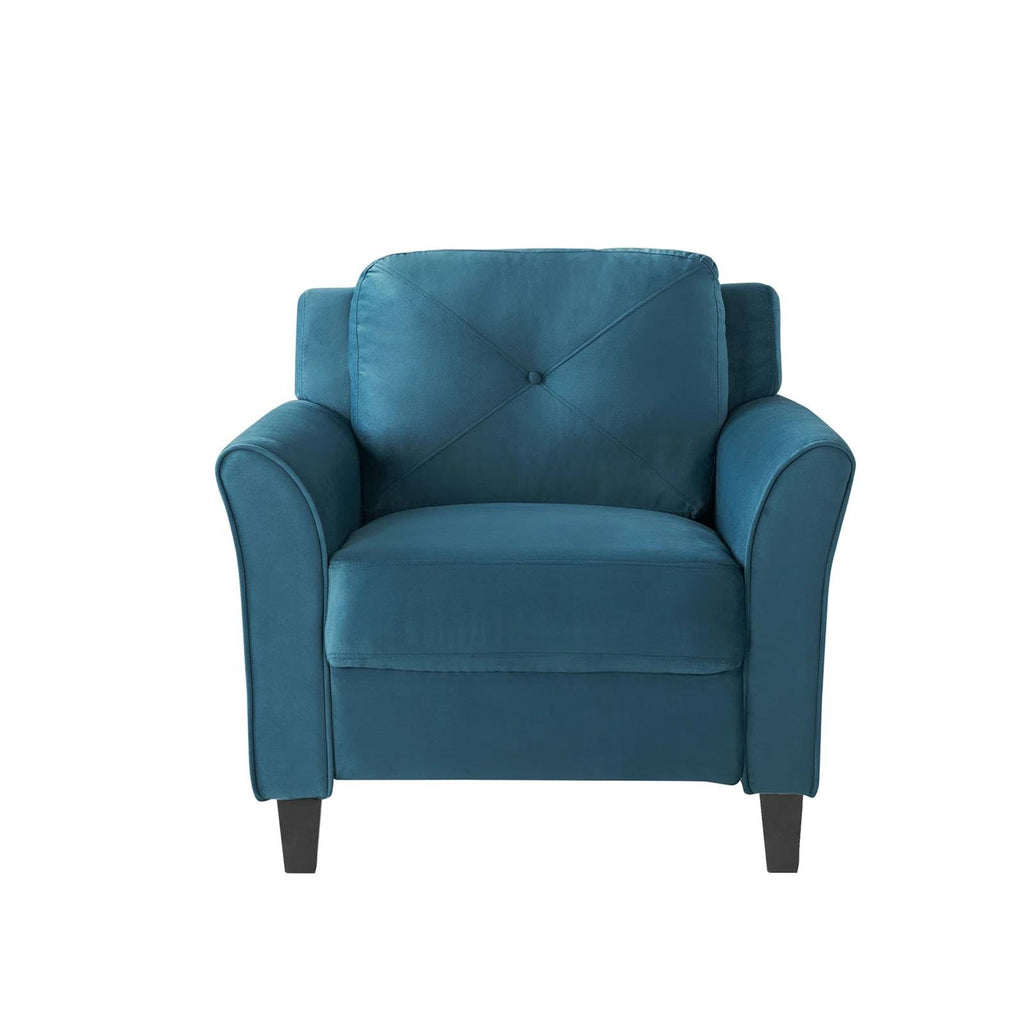 Blue Microfiber Upholstered Armchair Flared Arm Chair with Tufted Back Cushion