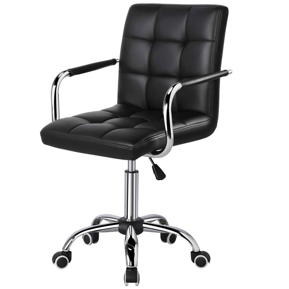 Modern Faux Leather Mid-Back Office Chair with Armrests and Wheels