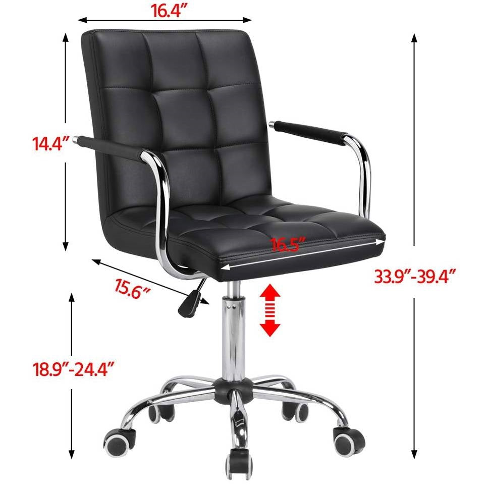 Modern Faux Leather Mid-Back Office Chair with Armrests and Wheels