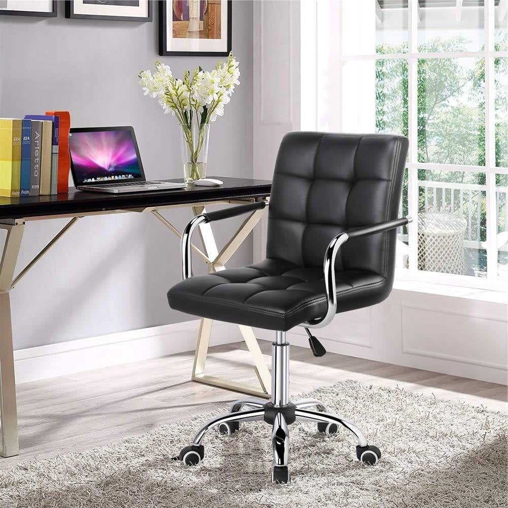Modern Faux Leather Mid-Back Office Chair with Armrests and Wheels