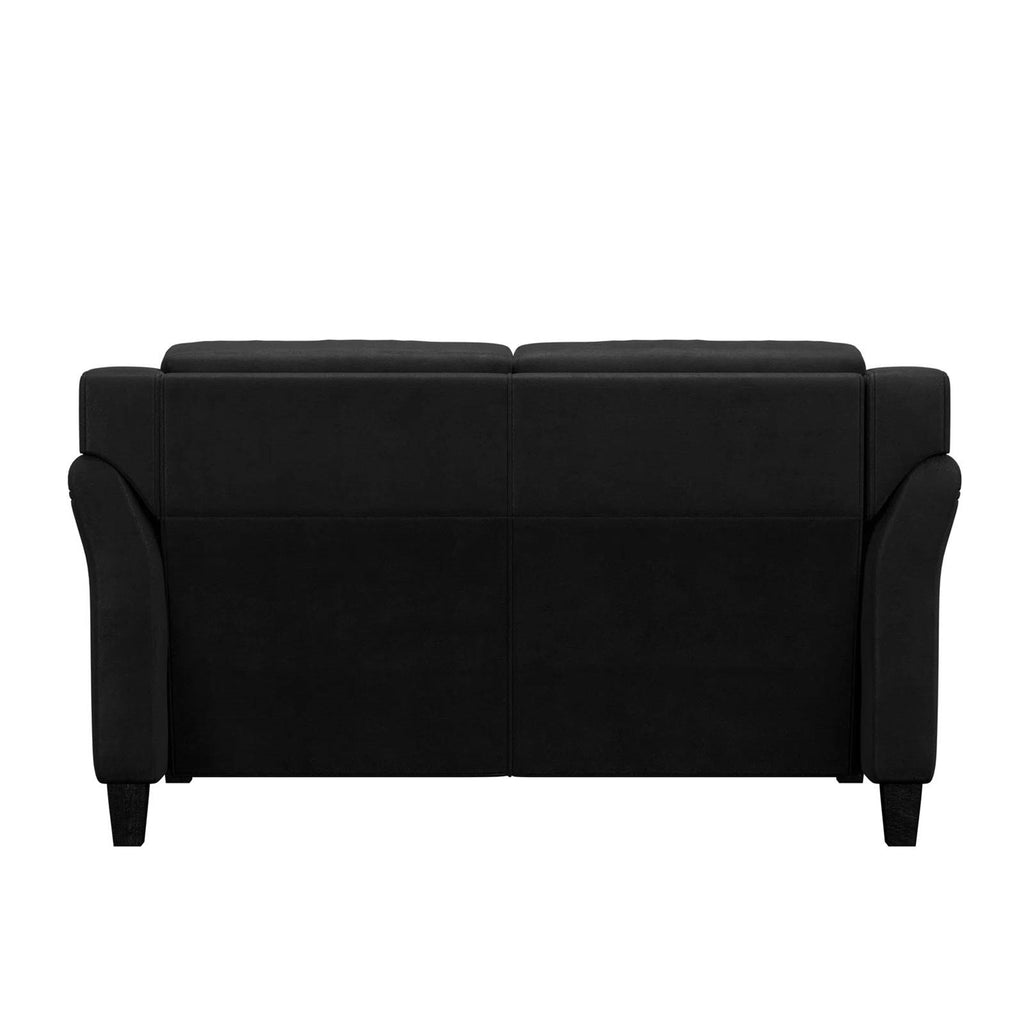 Modern Upholstered Loveseat Sofa in Black Microfiber with Button Tufted Cushions