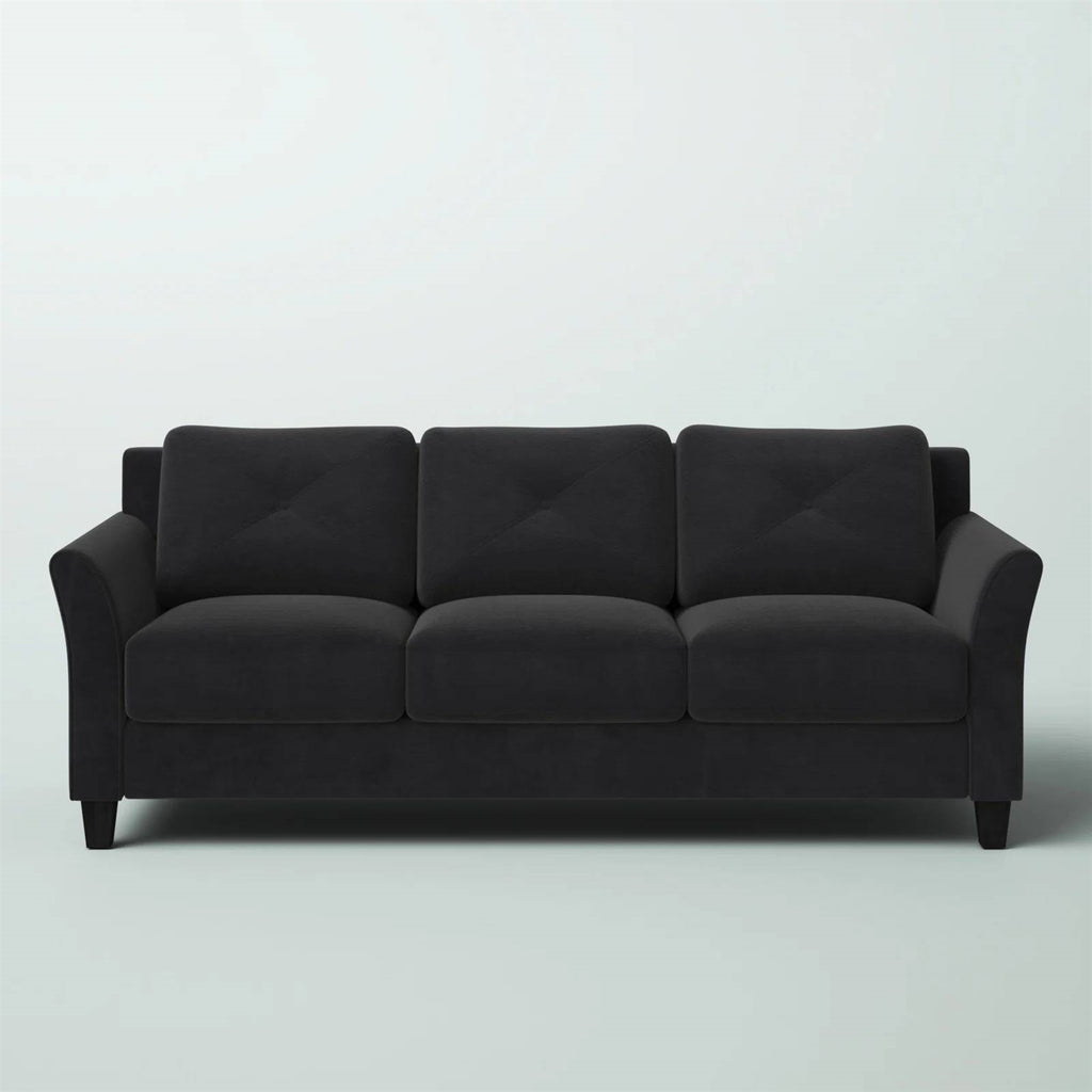 Modern 3-Seater Black Microfiber Upholstered Sofa