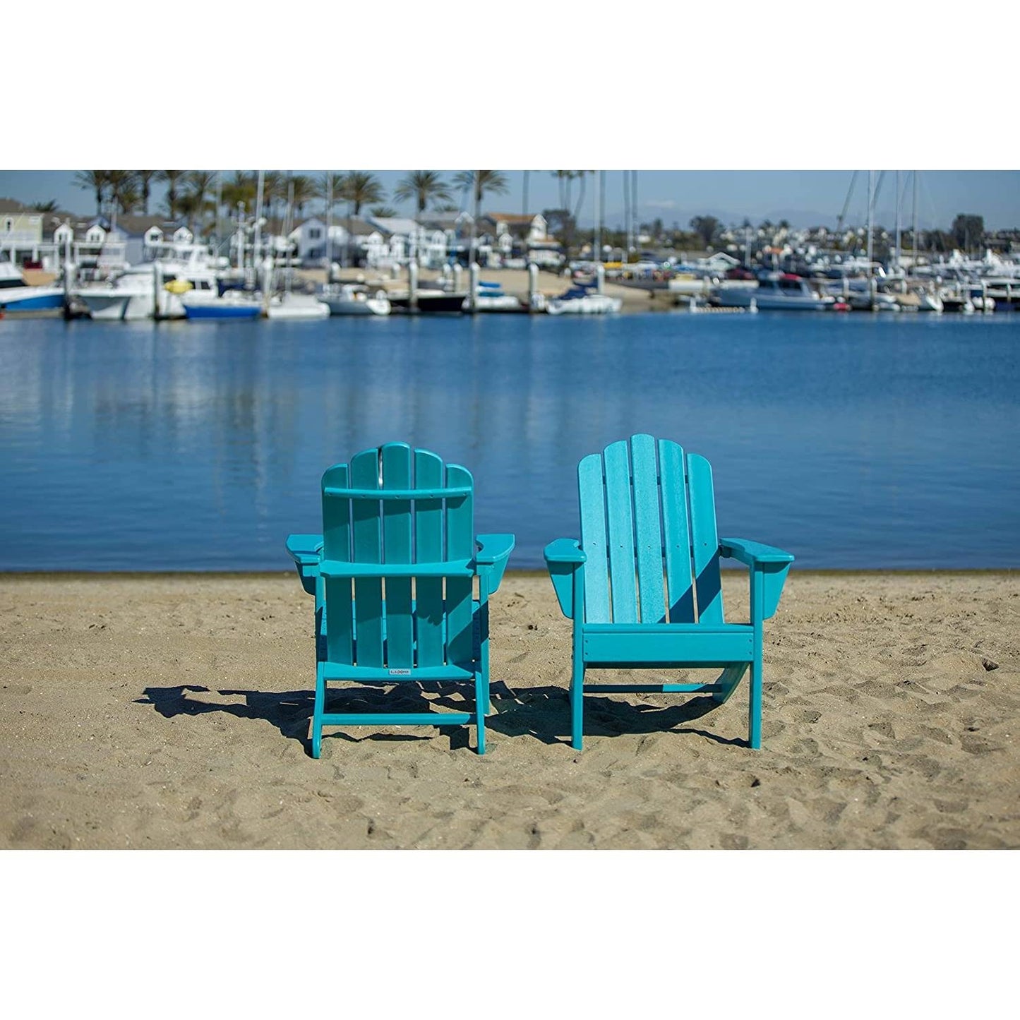 All Weather Recycled Blue Poly Plastic Outdoor Patio Adirondack Chairs - Set of 2