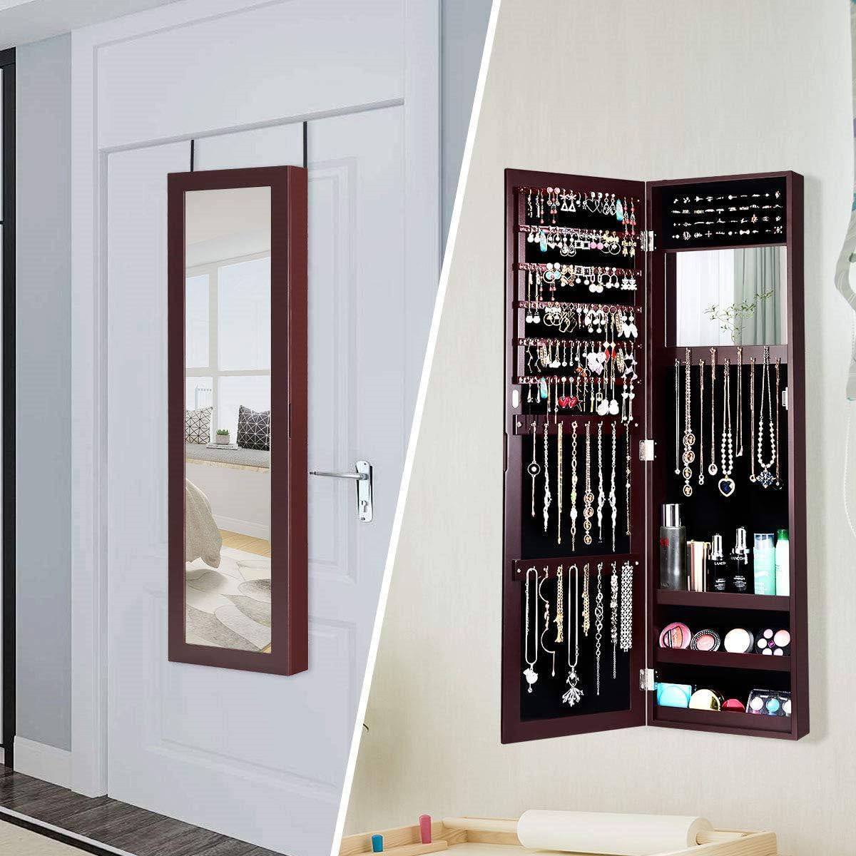 2-in-1 Wall or Door Mounted Jewelry Organizer Full Length Mirror