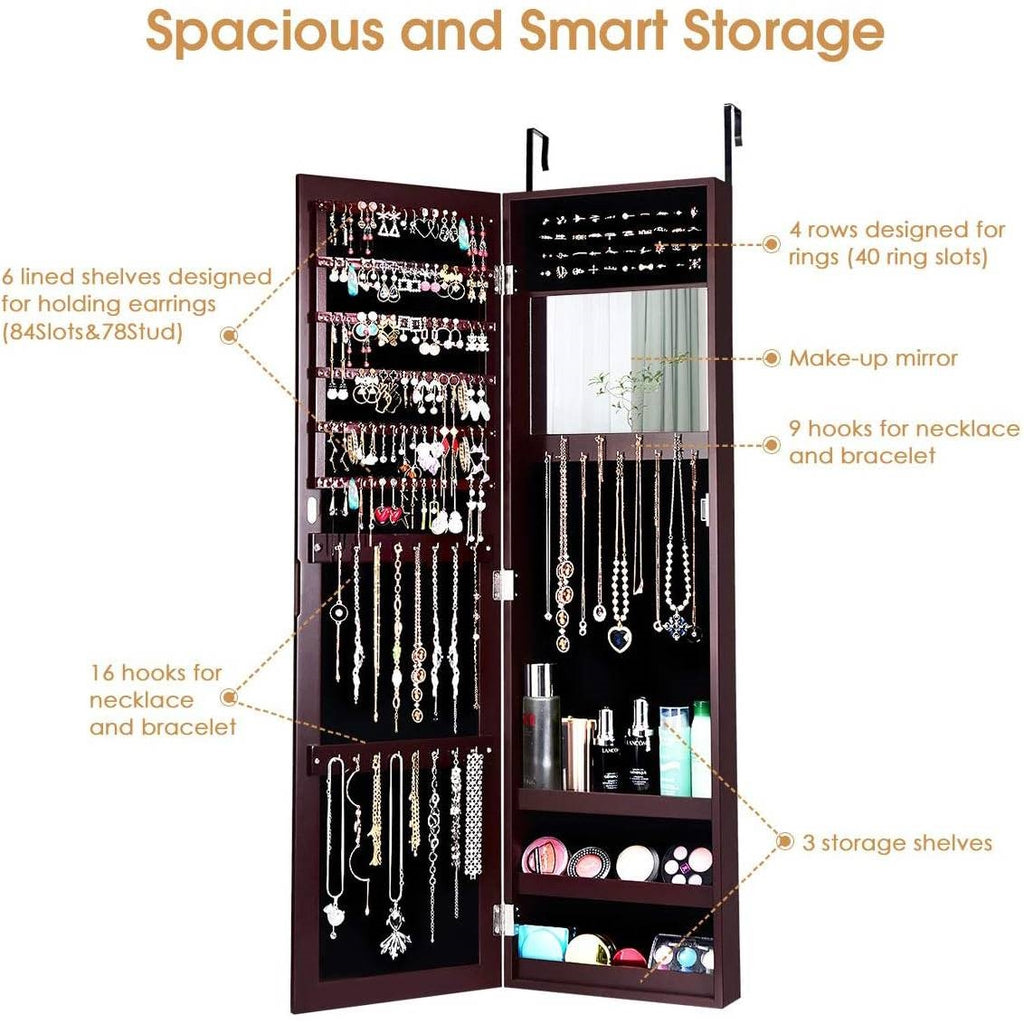 2-in-1 Wall or Door Mounted Jewelry Organizer Full Length Mirror