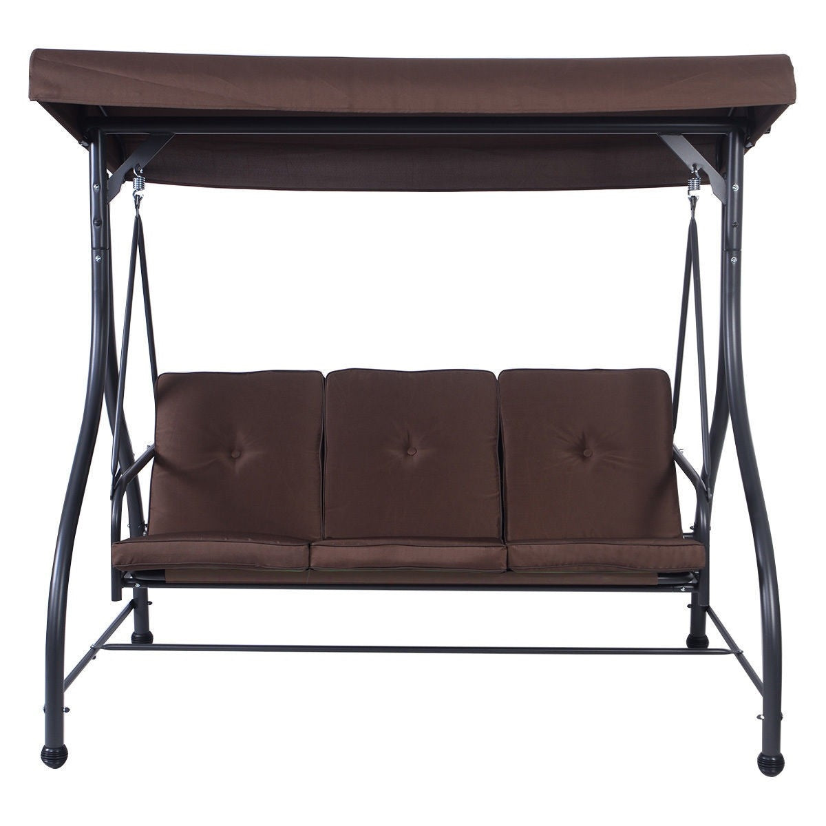 Brown Adjustable 3 Seat Cushioned Porch Patio Canopy Swing Chair