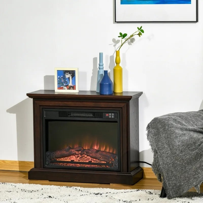 31 inch Brown Electric Fireplace Heater Dimmable Flame Effect and Mantel w/ Remote Control