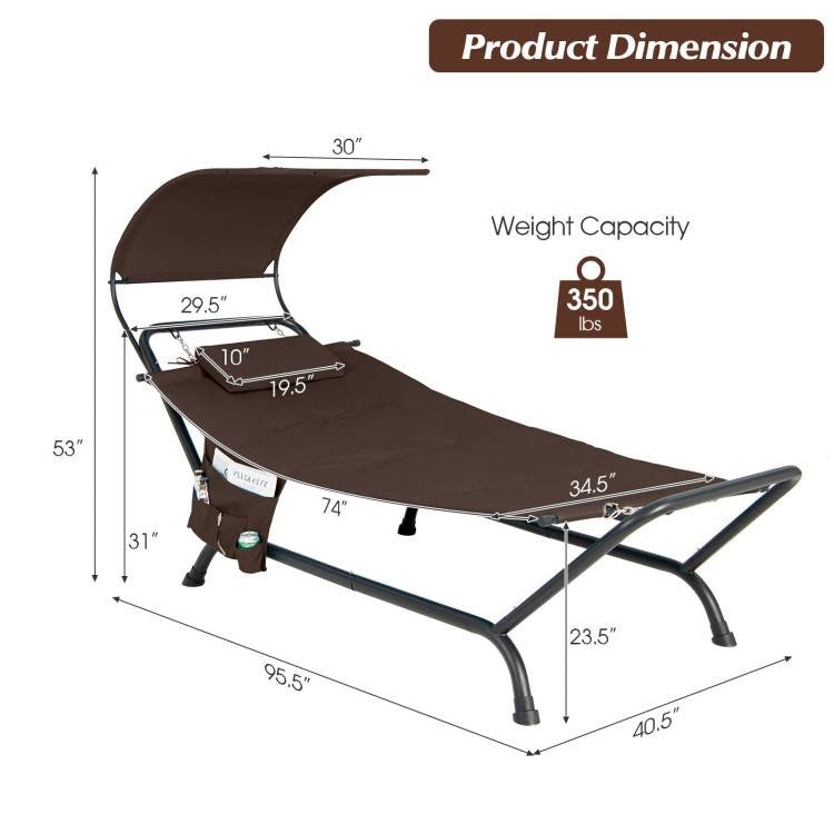 Brown Outdoor Hammock Style Chaise Lounge Chair Cot with Canopy and Storage Bag *
