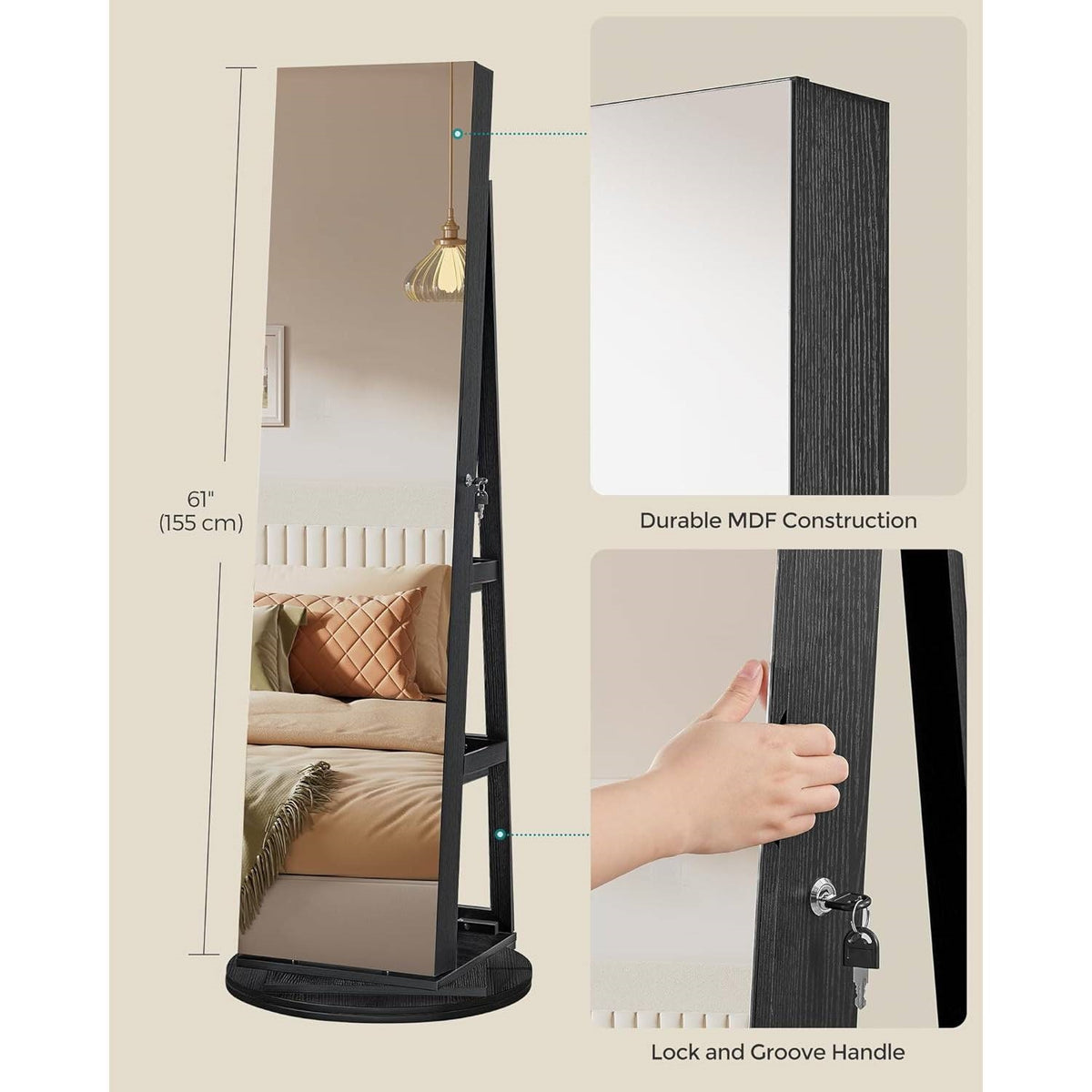 Jewelry Cabinet Armoire Organizer Freestanding Rotating Mirror