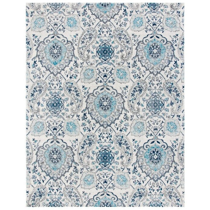 Coastal Blue Grey Damask Indoor Area Rug