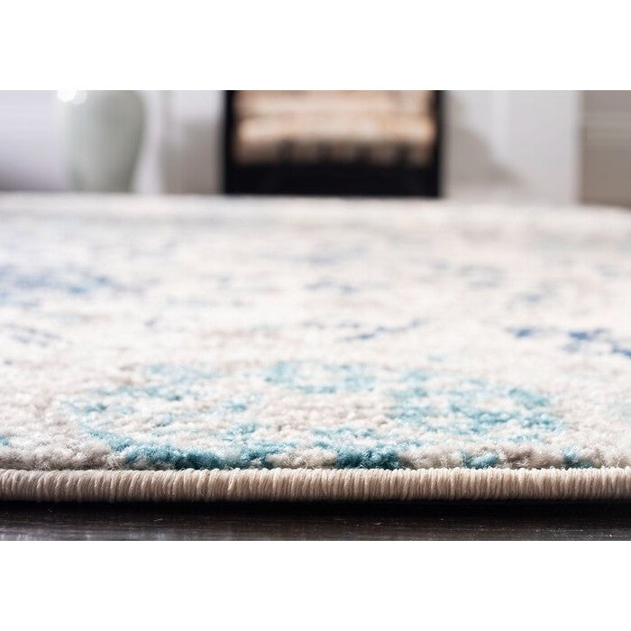 Coastal Blue Grey Damask Indoor Area Rug