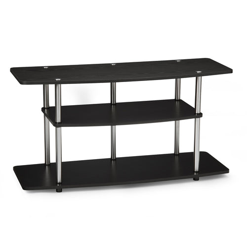 3-Tier Flat Screen TV Stand in Black Wood Grain / Stainless Steel
