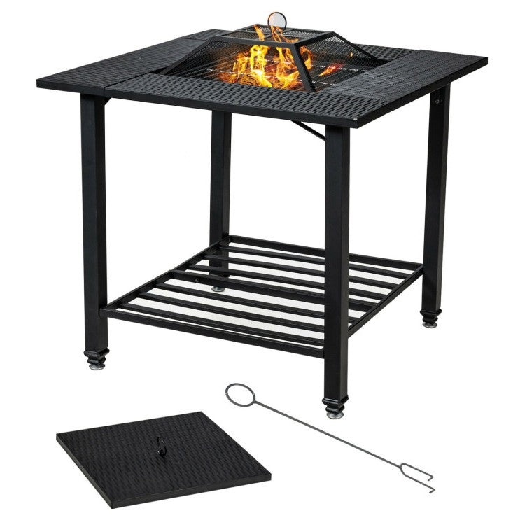 4 in 1 Square Fire Pit, Grill Cooking BBQ Grate, Ice Bucket, Dining Table *