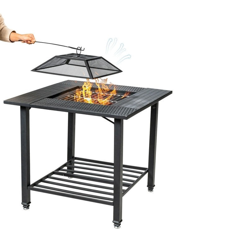 4 in 1 Square Fire Pit, Grill Cooking BBQ Grate, Ice Bucket, Dining Table *