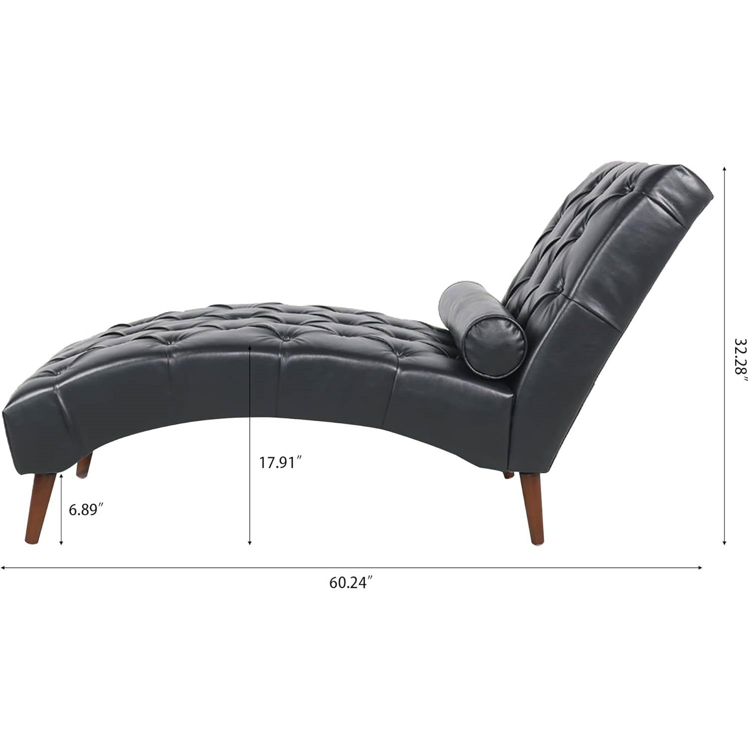 Faux Leather Upholstered Armless Chaise Lounge Chair with Lumbar Pillow