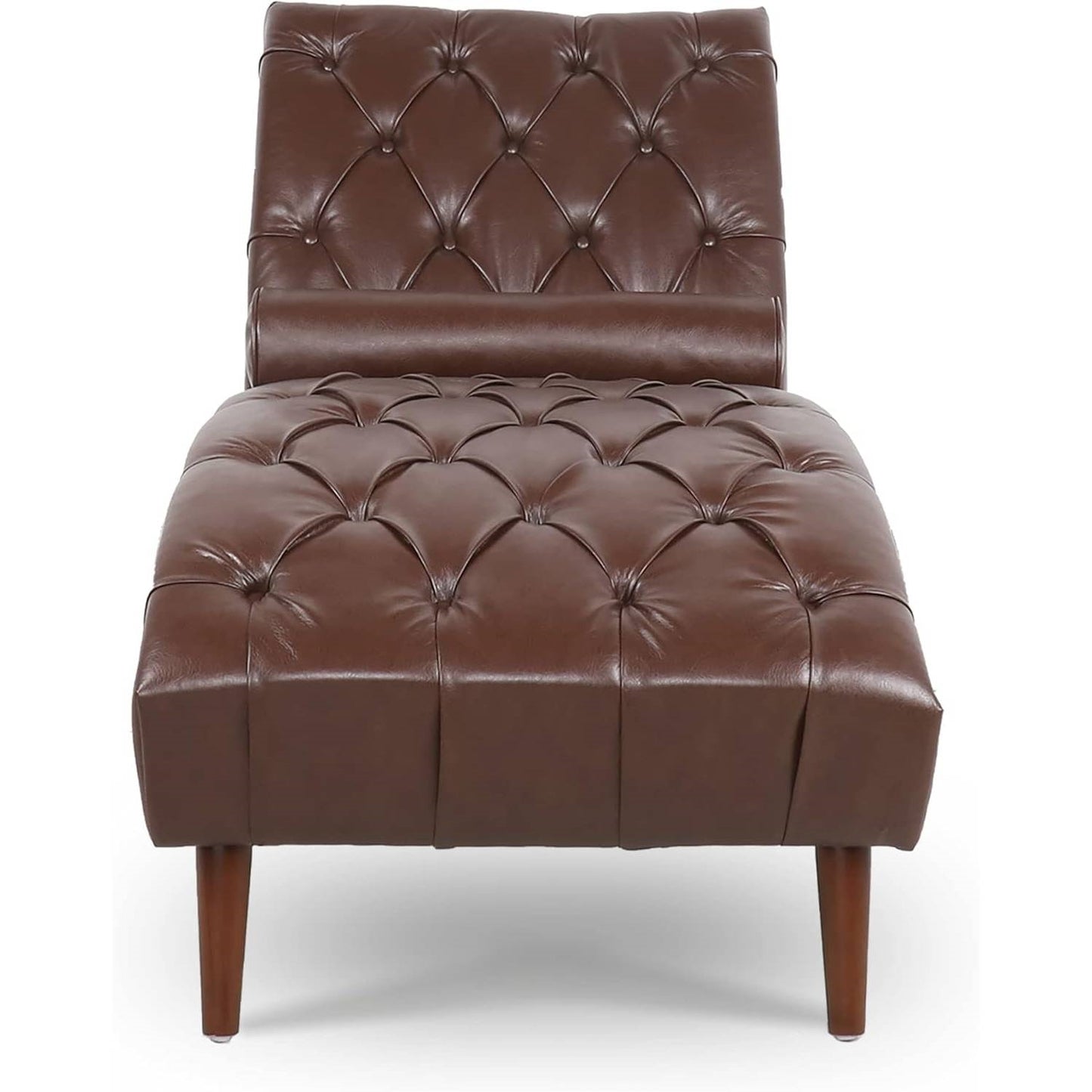 Faux Leather Upholstered Armless Chaise Lounge Chair with Lumbar Pillow in Brown or Black