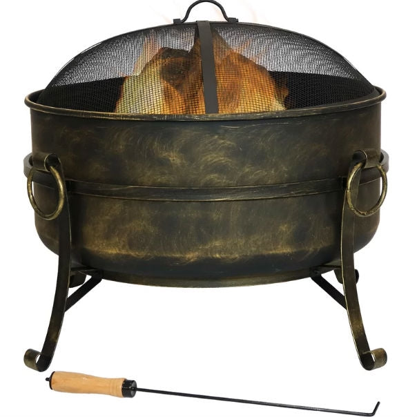 Weathering Outdoor 24-inch Diameter Steel Cauldron Wood Burning Fire Pit