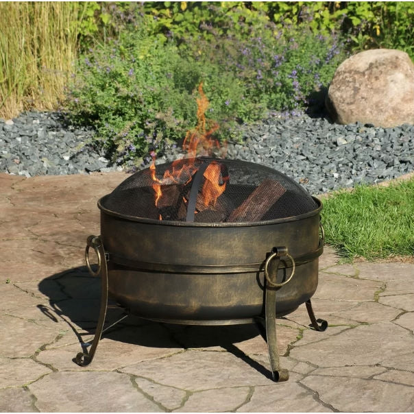 Weathering Outdoor 24-inch Diameter Steel Cauldron Wood Burning Fire Pit