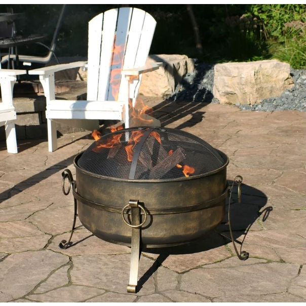 Weathering Outdoor 24-inch Diameter Steel Cauldron Wood Burning Fire Pit