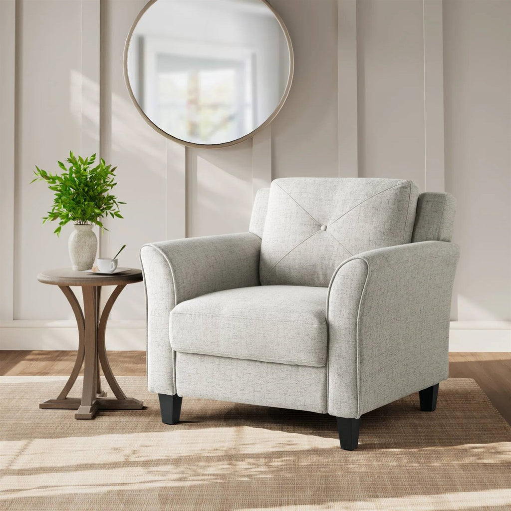 Cream Microfiber Upholstered Chair Armchair with Button Tufted Back Cushion