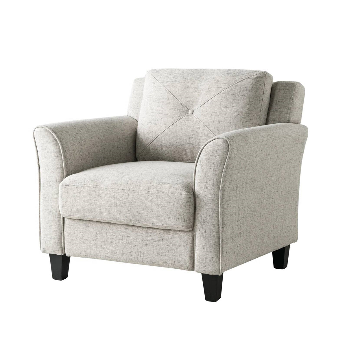 Cream Microfiber Upholstered Chair Armchair with Button Tufted Back Cushion