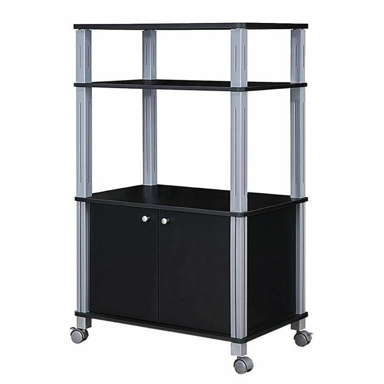 Modern 3-Shelf Kitchen Baker’s Rack Cart on Wheels in Black Wood Finish