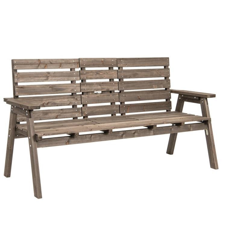 Farmhouse Outdoor Fir Wood Patio Garden Bench with Folding Center Table *