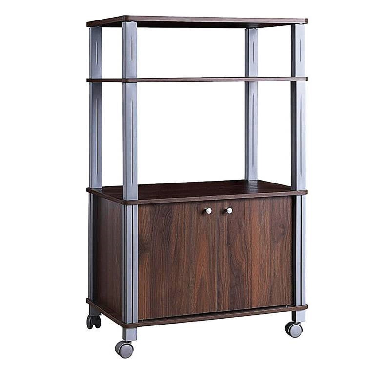 Modern 3-Shelf Kitchen Baker’s Rack Cart on Wheels in Brown Wood Finish
