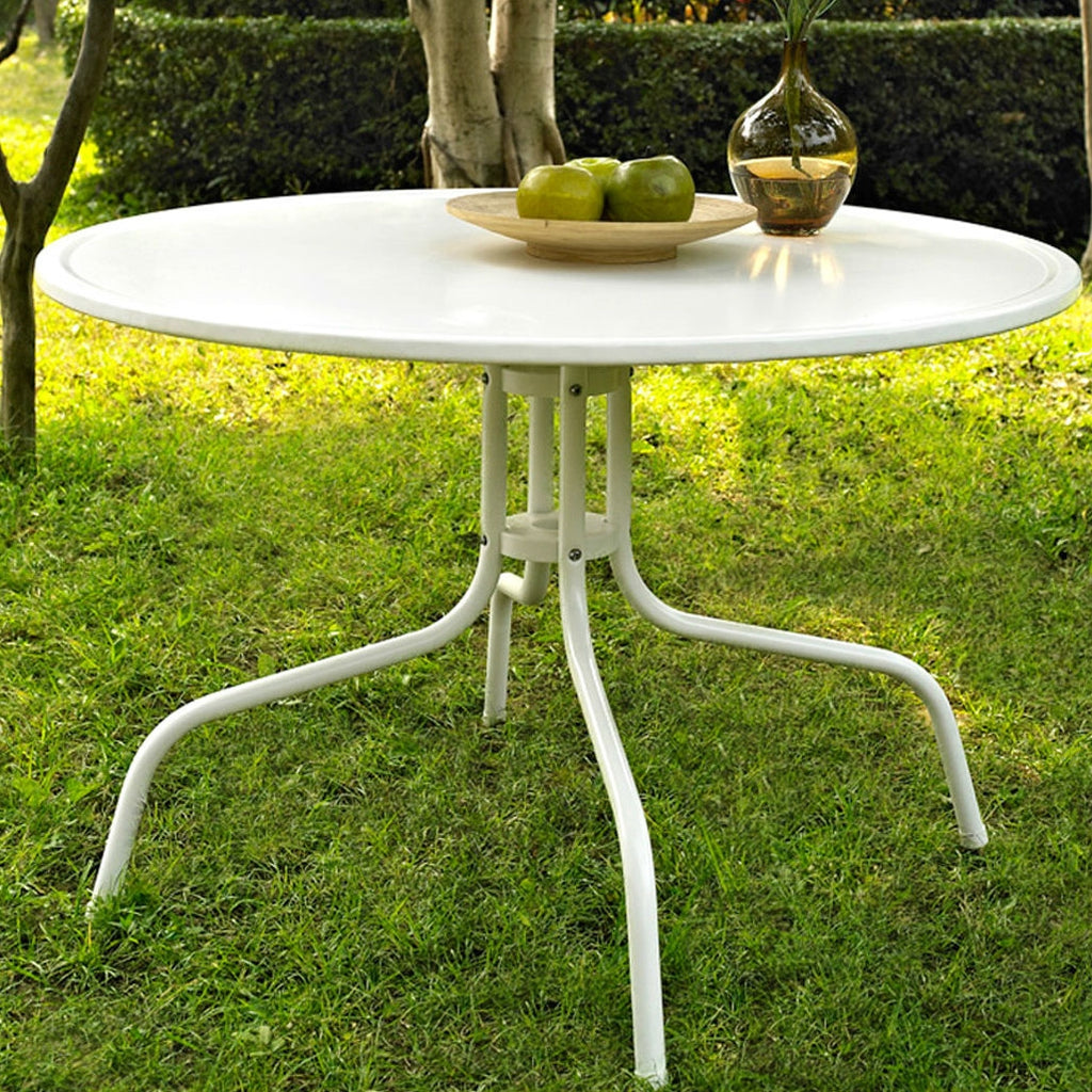 Round Patio Dining Table in White Outdoor UV Resistant Metal *