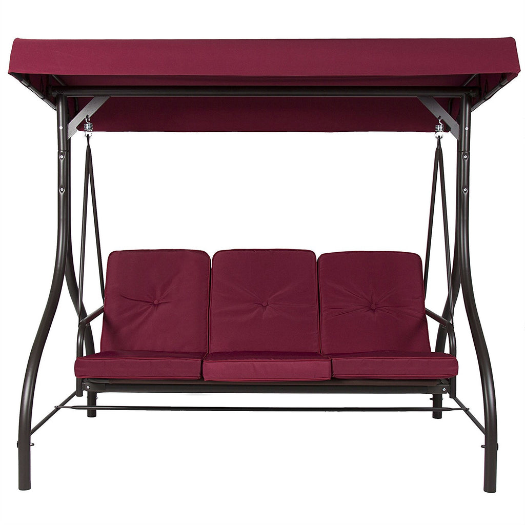 Burgundy Outdoor Patio Deck Porch Canopy Swing with Cushions *